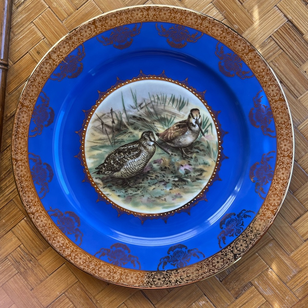 Gorgeous hand painted duck plate with gold gilt vintage